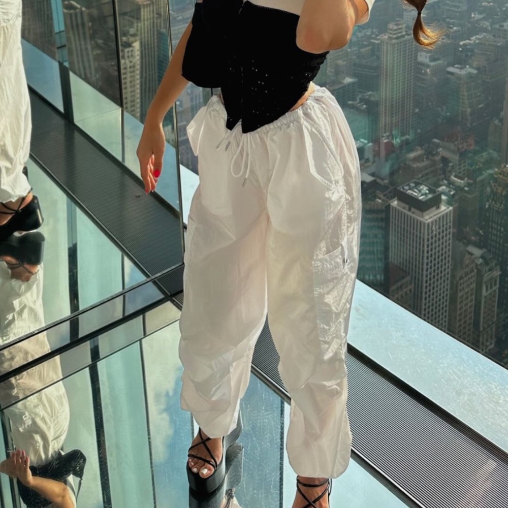 H&M White Drawstring Jogger Cargo Pants